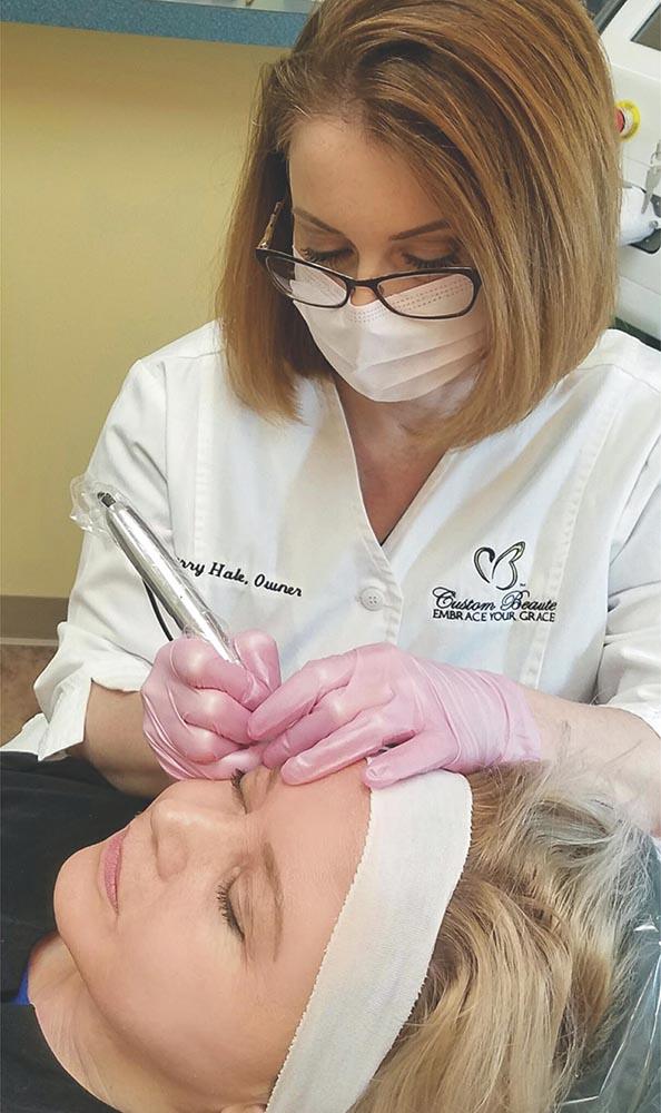 Cosmetic Tattoo Artist Sherry Hale Performing a Microblading Permanent Makeup Session