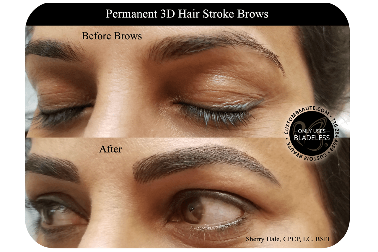 Permanent Hair Stroke Brows: Before and After - Custom Beaute Buffalo New York